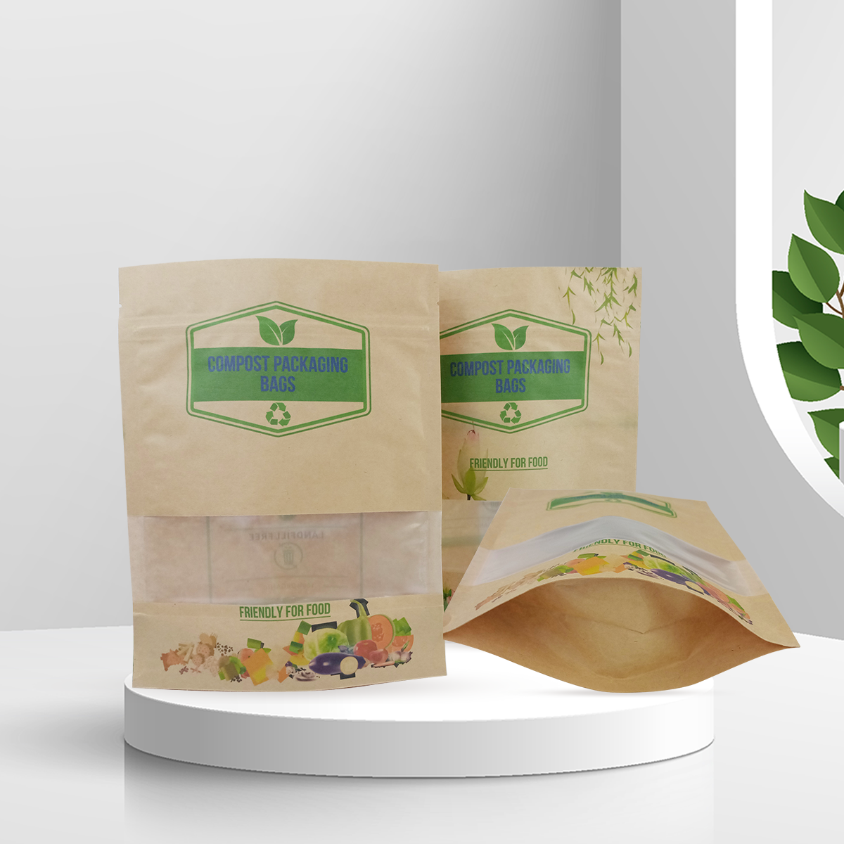 China Professional Paper Bags Biodegradable Manufacturers –  Fully biodegradable stand up packaging kraft paper bags with window and zipper   – Oemy