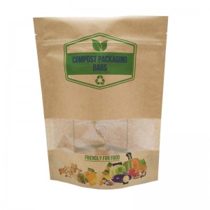 ECO friendly stand up packaging kraft paper bags with window and zipper