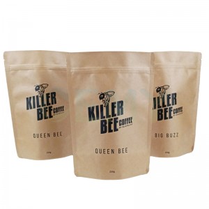 Brown Paper Square bottom packaging bags with AL foil and PLA valve for coffee packing.