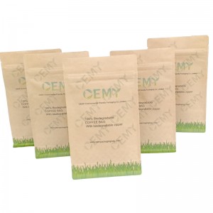 OEMY Custom 8 side sealed square bottom compostable coffee bags with biodegradable air valve and zipper