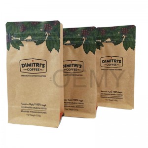 OEM square bottom brown kraft paper coffee powder packaging bags