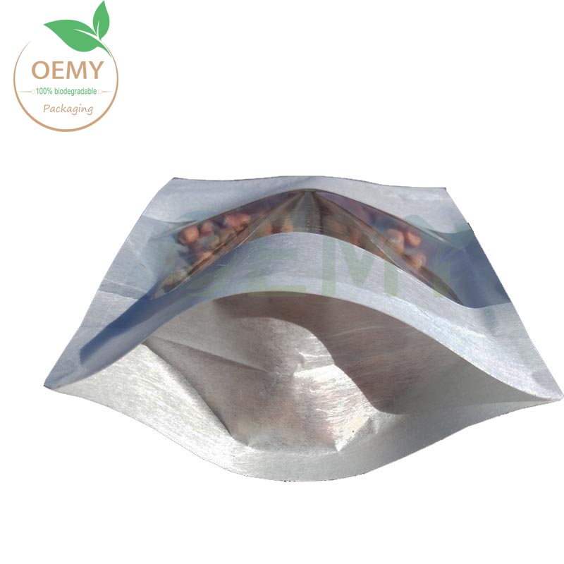 China Professional Flat Bottom Packaging Bags Biodegradable Manufacturers –   Pure white could dragon paper stand up pouch with zipper and transparent window – Oemy
